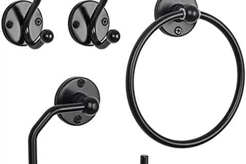 Bathroom Hardware Set 4 Piece, Includes Towel Ring,Toilet Paper Holder and 2 Robe Hooks, Modern..