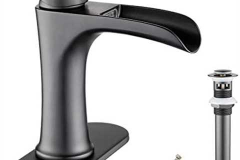 Waterfall Bathroom Faucet Black YUNDOOM Matte Black Bathroom Faucet with Pop Up Drain Single Handle ..