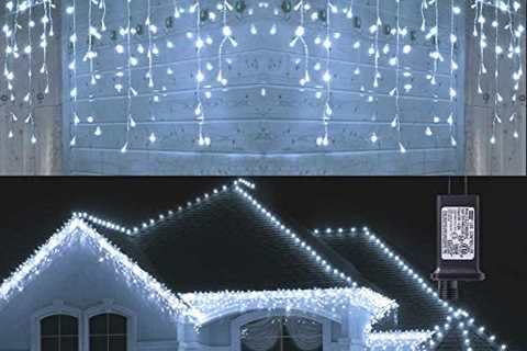 Toodour Christmas Icicle Lights Outdoor, 360 LED 29.5ft 8 Modes Fairy Icicle String Lights with 60..