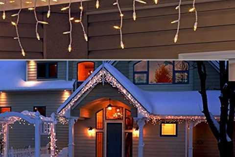 Icicle Christmas Lights Outdoor Indoor,8.5 Ft 150 Clear Incandescent White Wire Warm White Icicle..