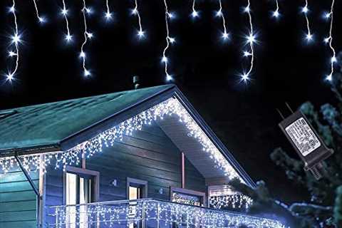 HISHINY LED Icicle Christmas Lights Outdoor ,400 Led 32ft 8 Mode Clear Wire Icicle Lights String..