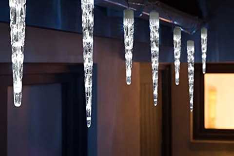 Christmas Icicle Lights Outdoor Decorations, 20 Count 100 LEDs Crystal Dripping Ice 19Ft 8 Modes..
