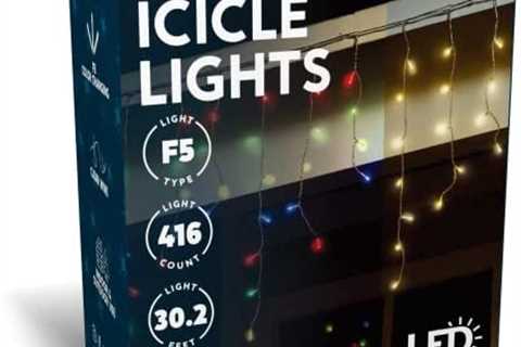 Joiedomi 416 LED Icicle Christmas Lights Outdoor with 10 Modes 30.2FT Warm White and Multicolor..